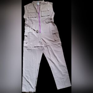 Fabletics Beige Jumpsuit with Purple Accent 2 In 1